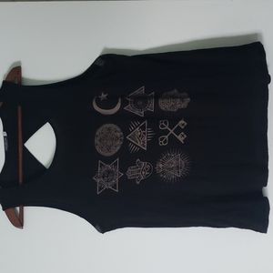 Earthbound open back tank top with symbols